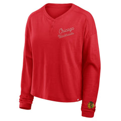 Chicago Blackhawks Fanatics Women's Oversized All Out Effort Long Sleeve Henley T-Shirt Red
