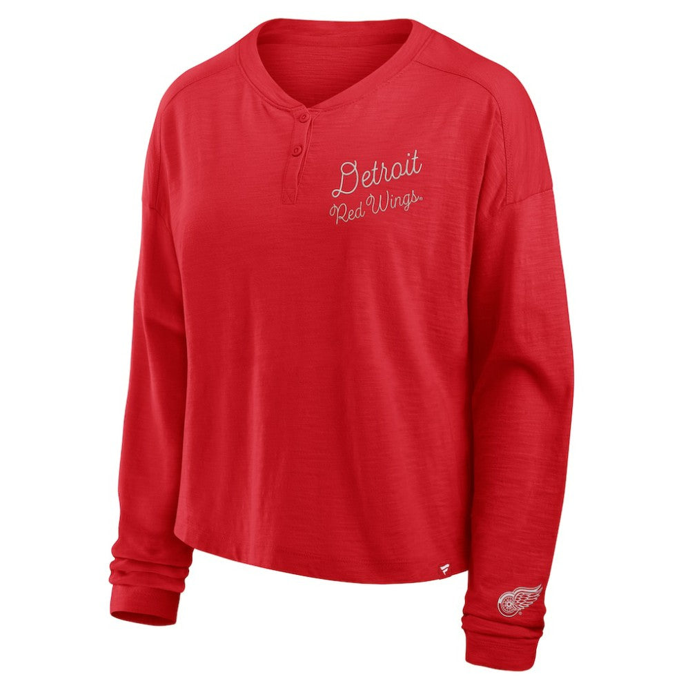 Detroit Red Wings Fanatics Women's Oversized All Out Effort Long Sleeve Henley T-Shirt Red