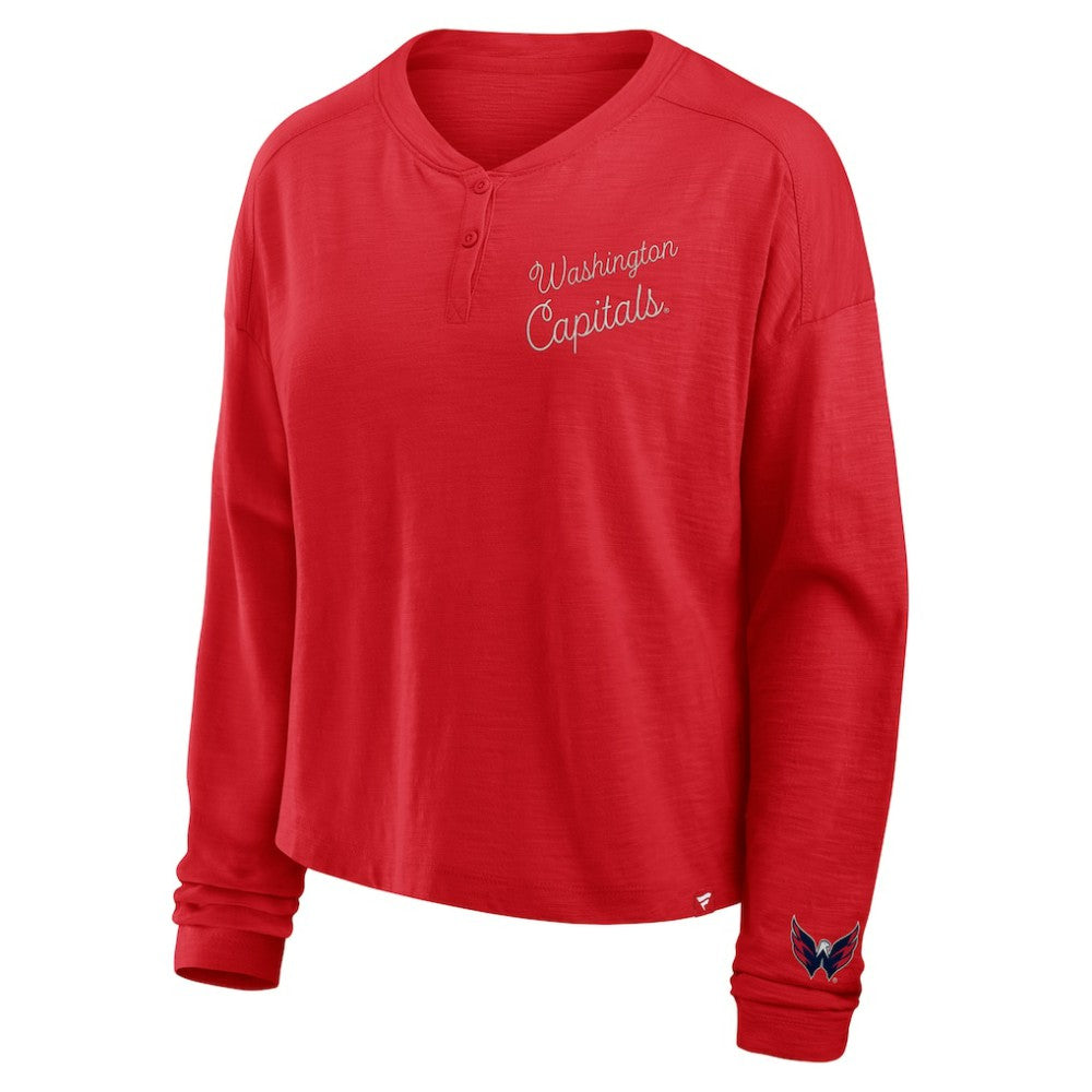Washington Capitals Fanatics Women's Oversized All Out Effort Long Sleeve Henley T-Shirt Red