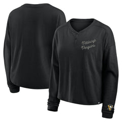 Pittsburgh Penguins Fanatics Women's Oversized All Out Effort Long Sleeve Henley T-Shirt Black