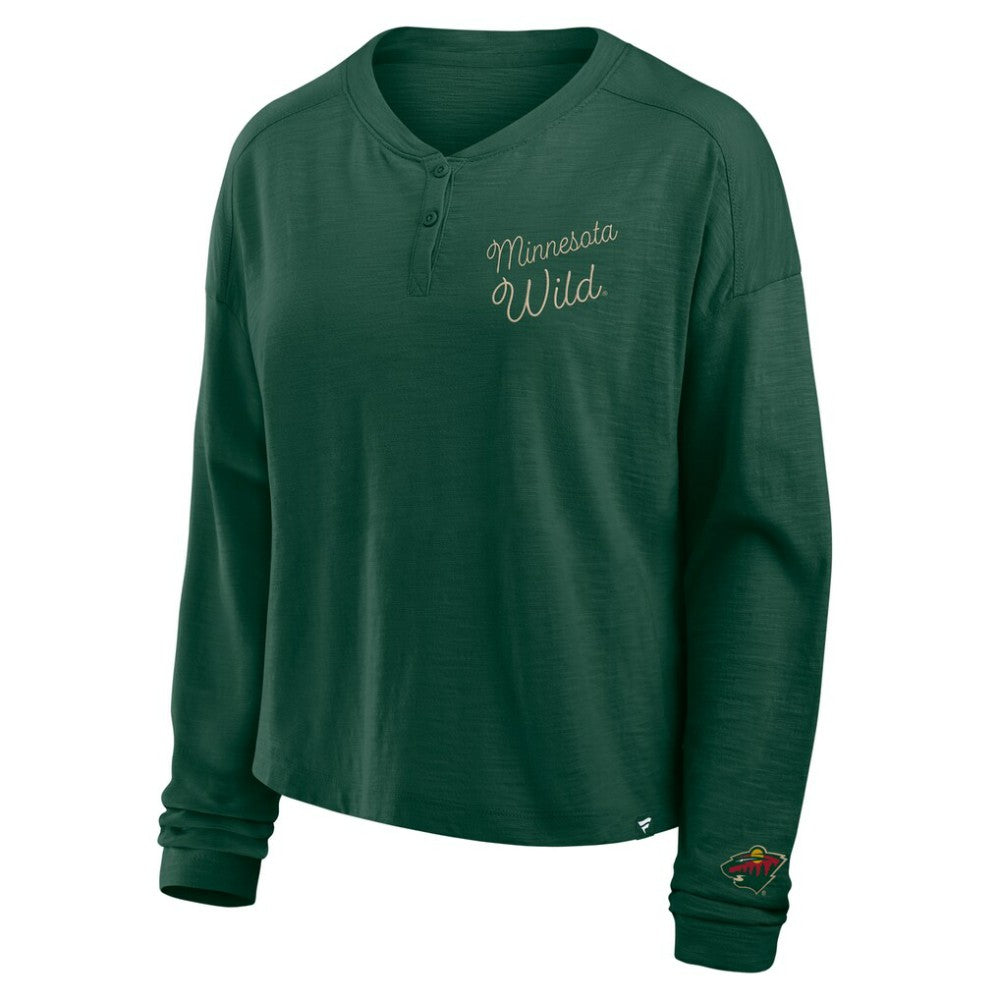 Minnesota Wild Fanatics Women's Oversized All Out Effort Long Sleeve Henley T-Shirt Green