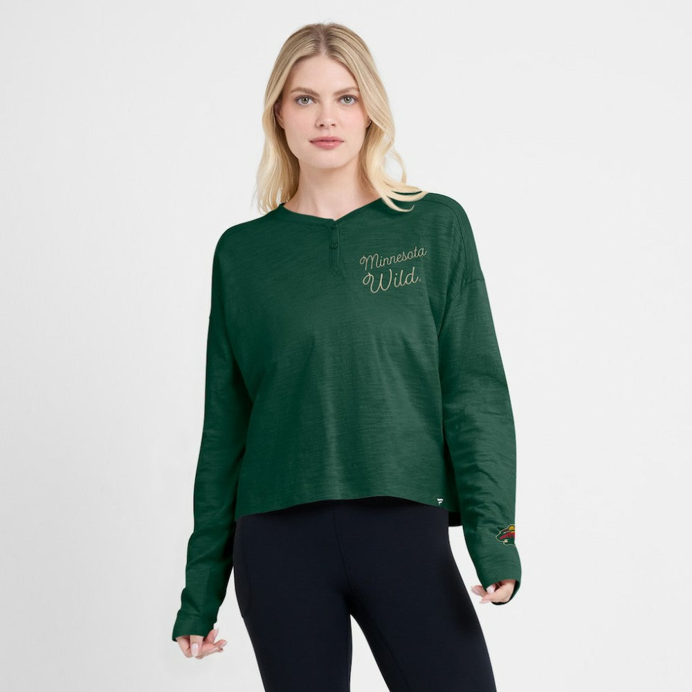 Minnesota Wild Fanatics Women's Oversized All Out Effort Long Sleeve Henley T-Shirt Green