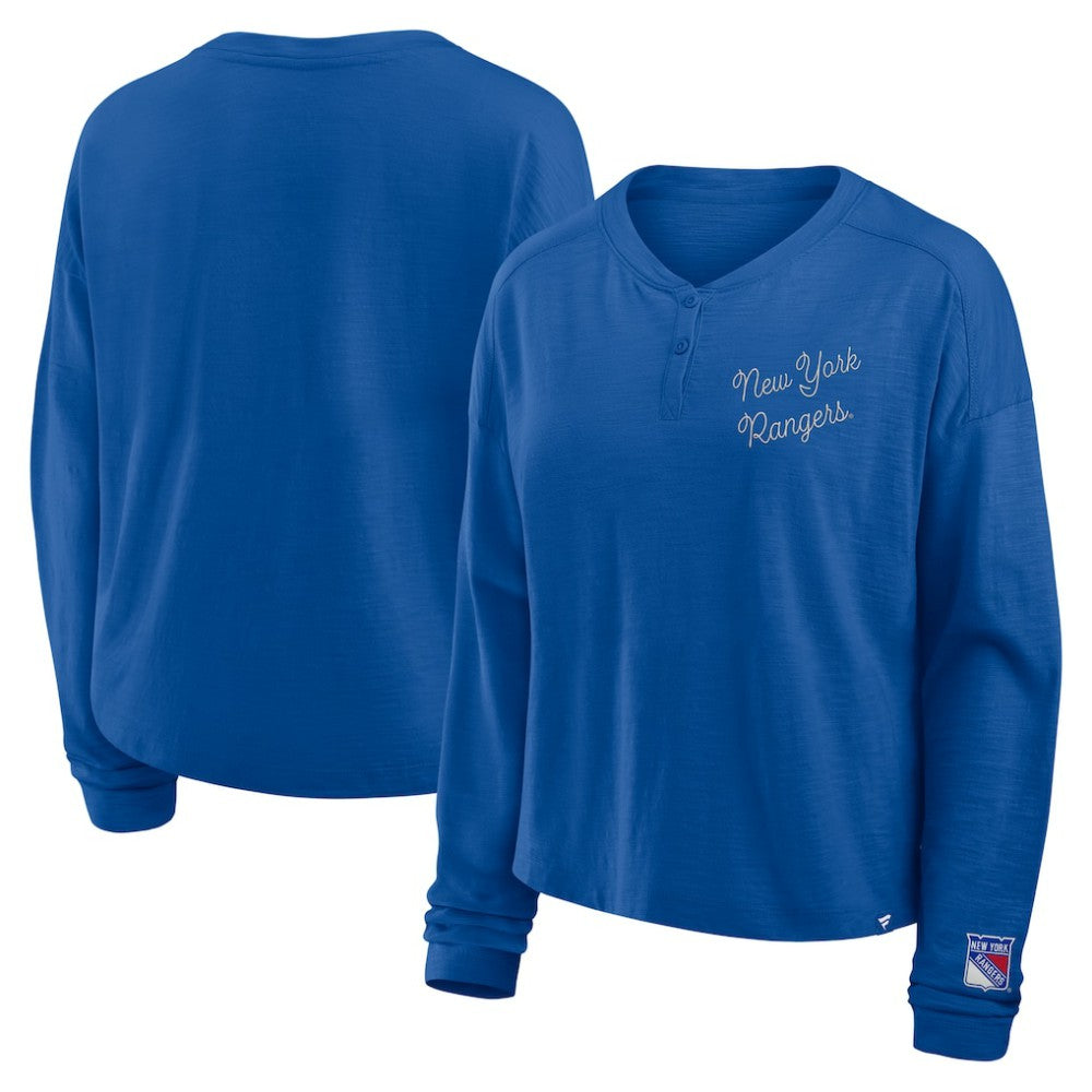 New York Rangers Fanatics Women's Oversized All Out Effort Long Sleeve Henley T-Shirt Blue
