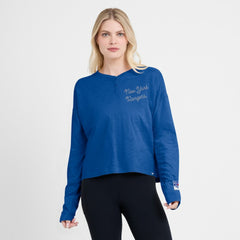New York Rangers Fanatics Women's Oversized All Out Effort Long Sleeve Henley T-Shirt Blue
