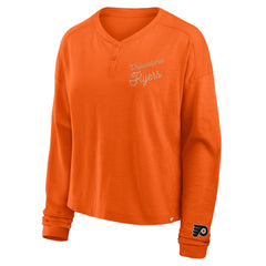 Philadelphia Flyers Fanatics Women's Oversized All Out Effort Long Sleeve Henley T-Shirt Orange