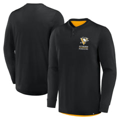 Pittsburgh Penguins Fanatics Adrenaline Push Long Sleeve Henley Shirt Black