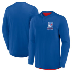 New York Rangers Fanatics Adrenaline Push Long Sleeve Henley Shirt Blue