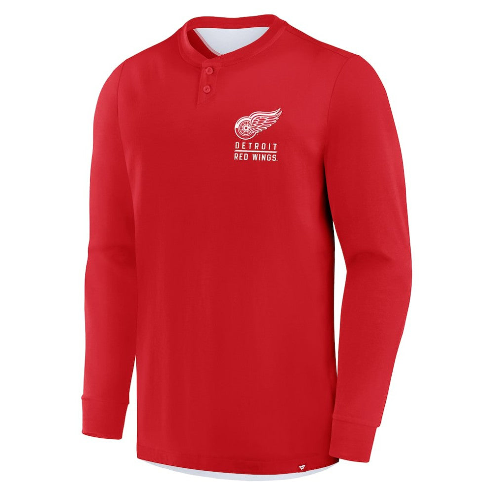 Detroit Red Wings Fanatics Adrenaline Push Long Sleeve Henley Shirt Red