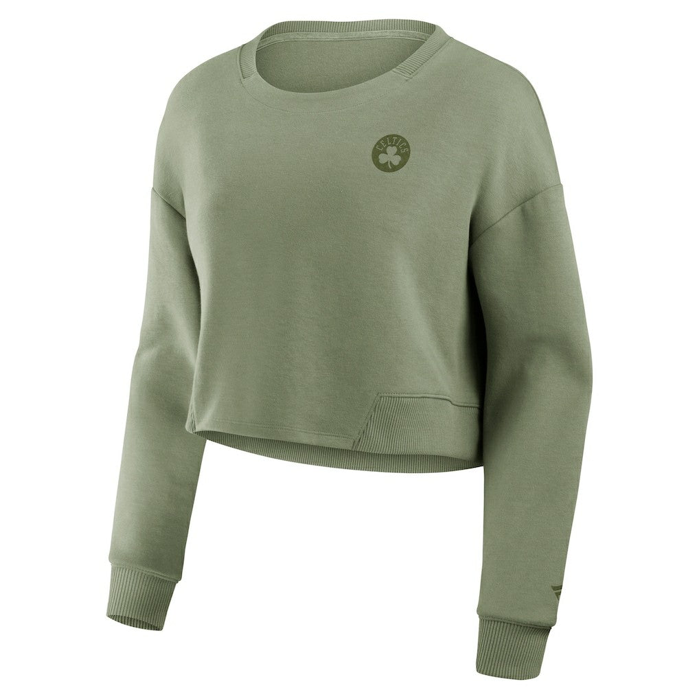 Boston Celtics Women's Studio Tri-Blend Cropped Pullover Sweatshirt - Olive | Fanatics discount
