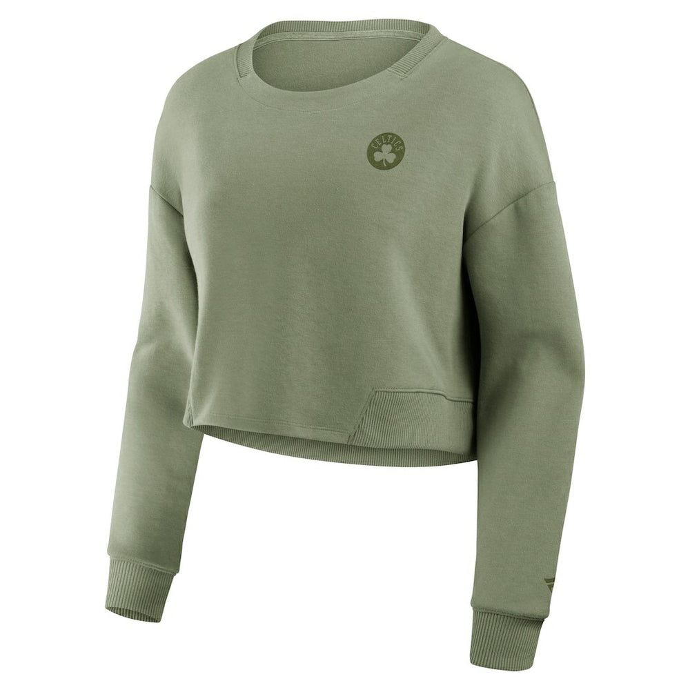 Boston Celtics Women's Studio Tri-Blend Cropped Pullover Sweatshirt - Olive | Fanatics discount