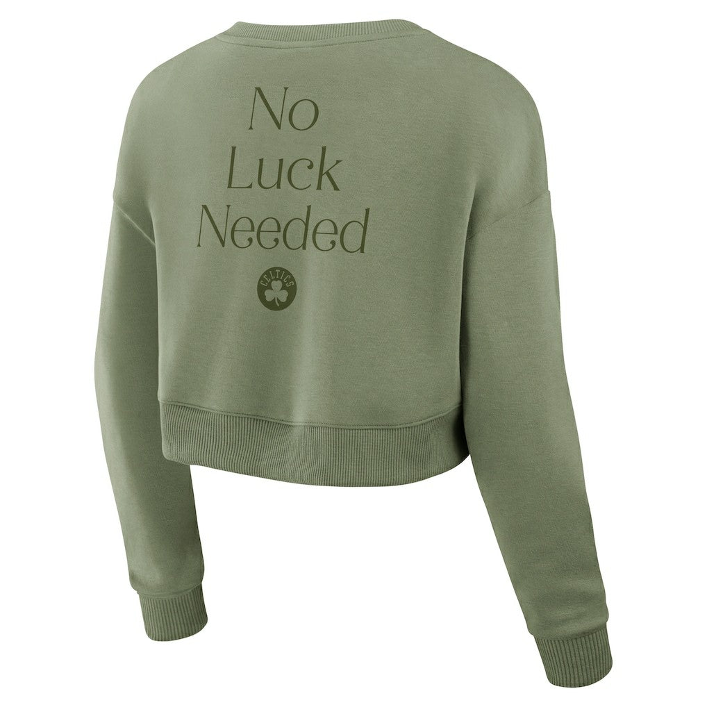 Boston Celtics Women's Studio Tri-Blend Cropped Pullover Sweatshirt - Olive | Fanatics discount