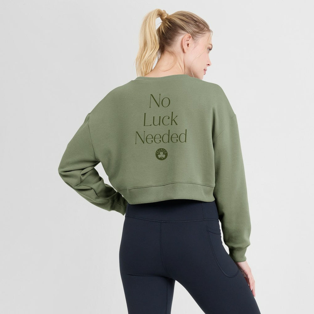 Boston Celtics Women's Studio Tri-Blend Cropped Pullover Sweatshirt - Olive | Fanatics discount