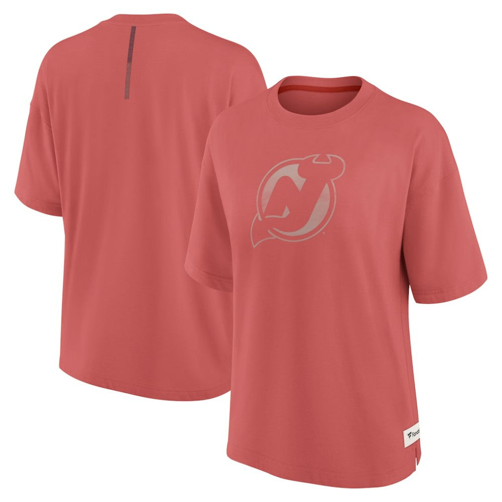 New Jersey Devils Fanatics Women's Oversized Elements Raw Edge Future Ground T-Shirt Red