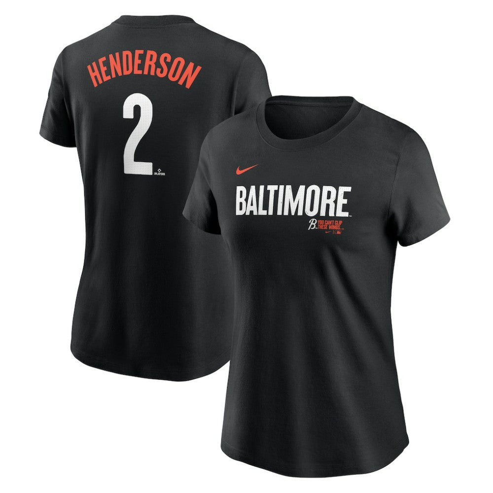 Gunnar Henderson Baltimore Orioles Women's 2024 City Connect Fuse Player Name & Number T-Shirt - Black | Nike
