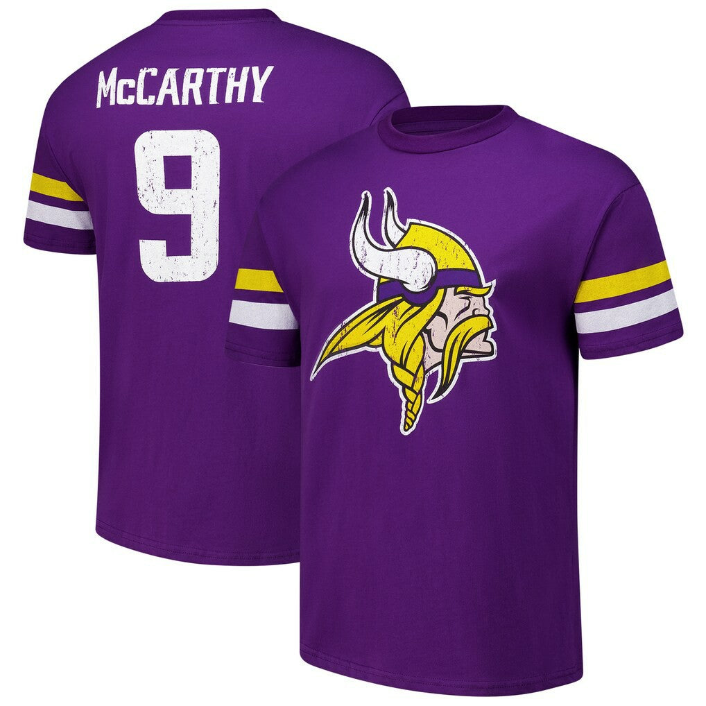 J.J. McCarthy Minnesota Vikings Majestic Threads Name & Number Oversized Fit T-Shirt - Purple for sale