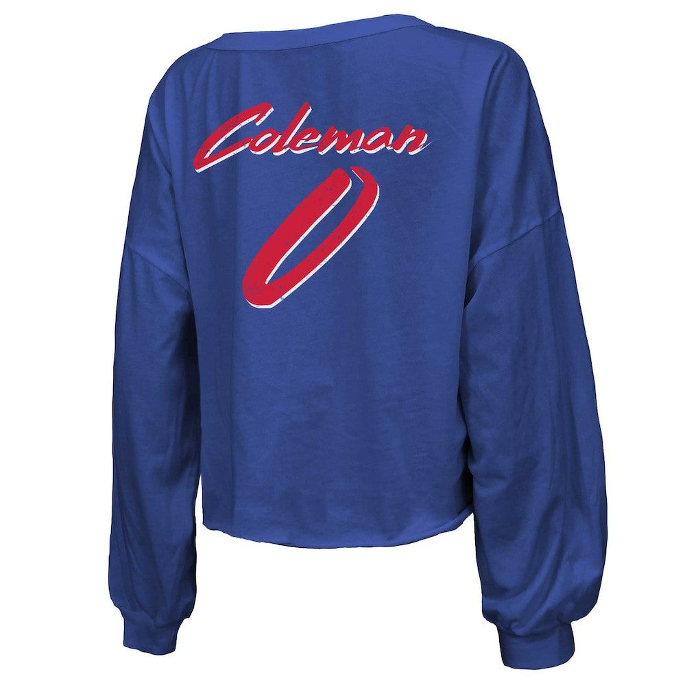 Keon Coleman Buffalo Bills Majestic Threads Women's Name & Number Off-Shoulder Script Cropped Long Sleeve V-Neck T-Shirt - Royal cheap