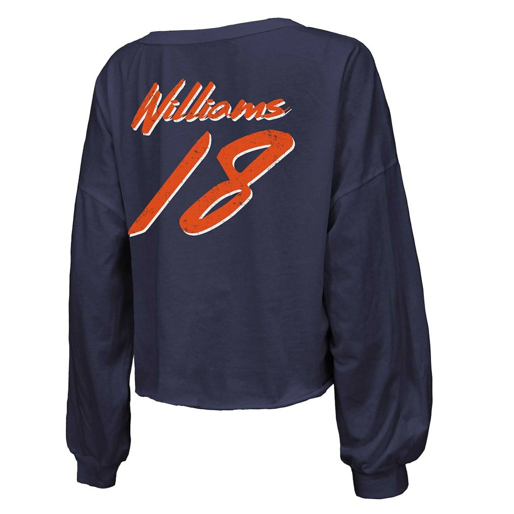 Caleb Williams Chicago Bears Majestic Threads Women's Name & Number Off-Shoulder Script Cropped Long Sleeve Relaxed V-Neck T-Shirt - Navy outlet