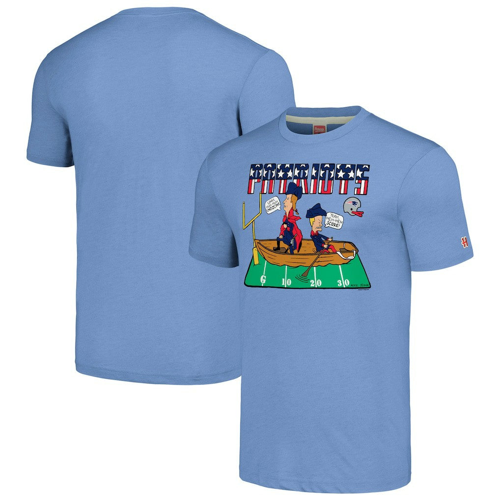 New England Patriots NFL x Homage x Beavis and Butt-Head Unisex Tri-Blend T-Shirt – Light Blue outlet