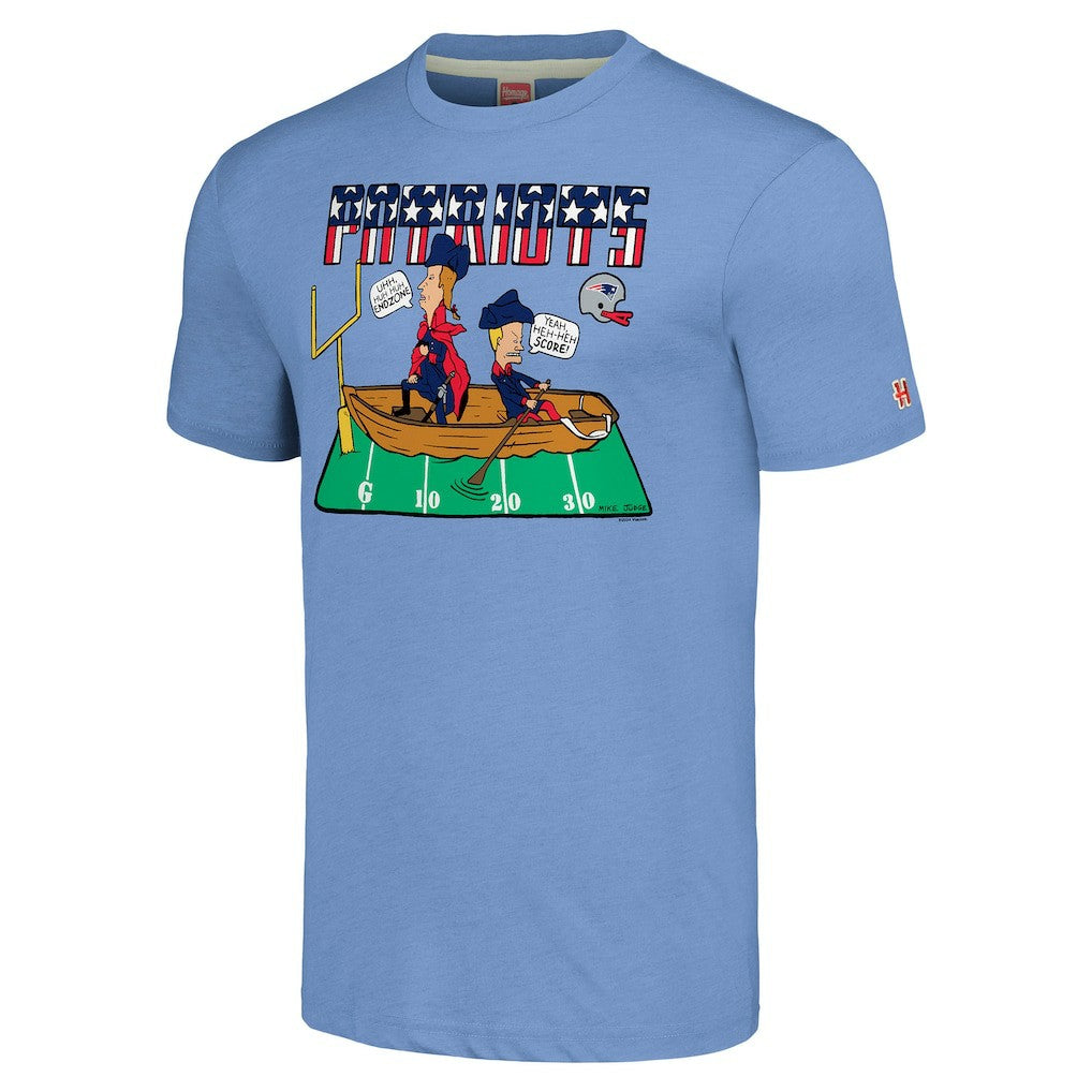 New England Patriots NFL x Homage x Beavis and Butt-Head Unisex Tri-Blend T-Shirt – Light Blue outlet