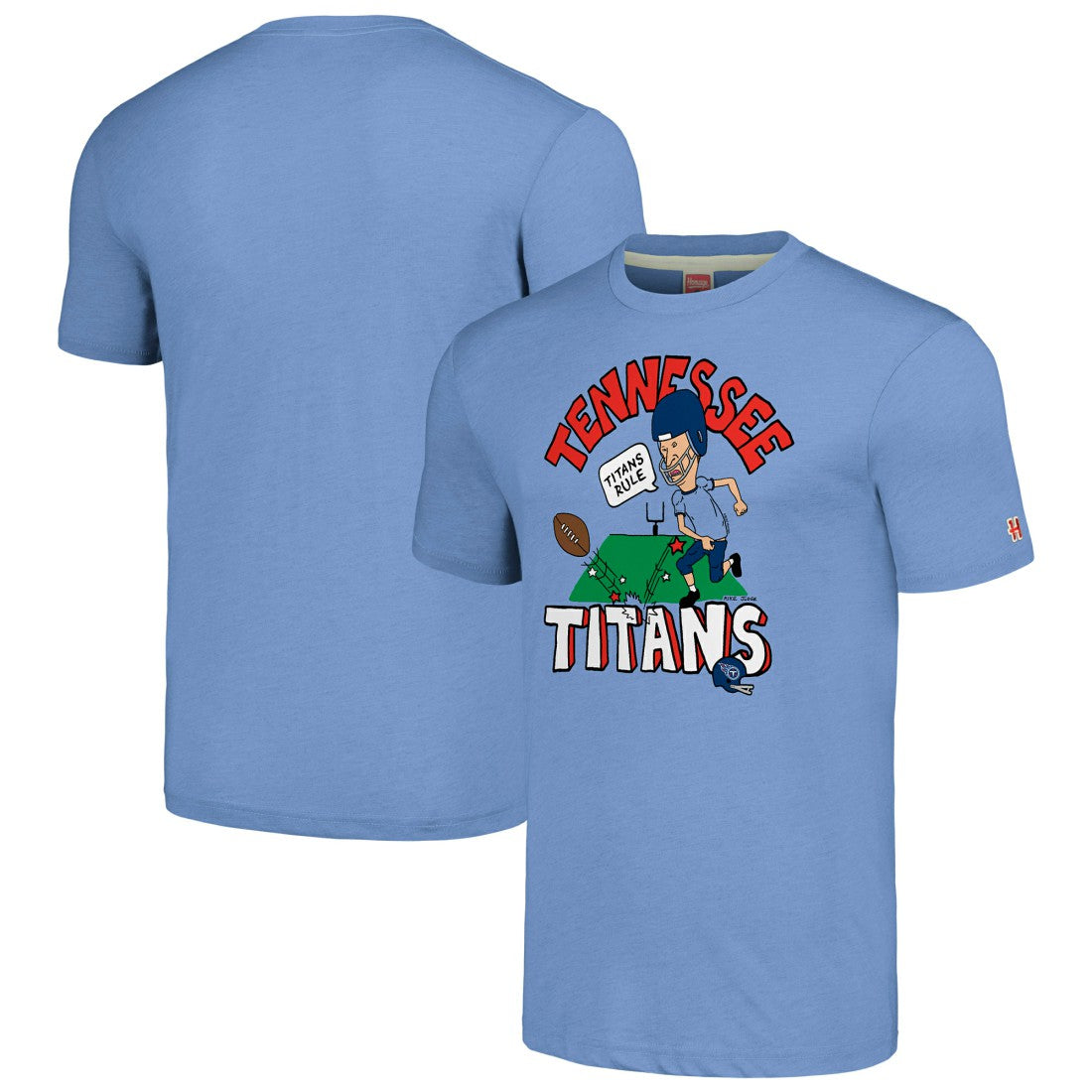 Tennessee Titans NFL x Homage x Beavis and Butt-Head Unisex Tri-Blend T-Shirt – Light Blue sale