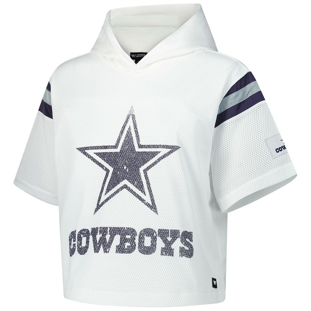 Dallas Cowboys The Wild Collective Women's Mesh Short Sleeve Hoodie T-Shirt - White cheap
