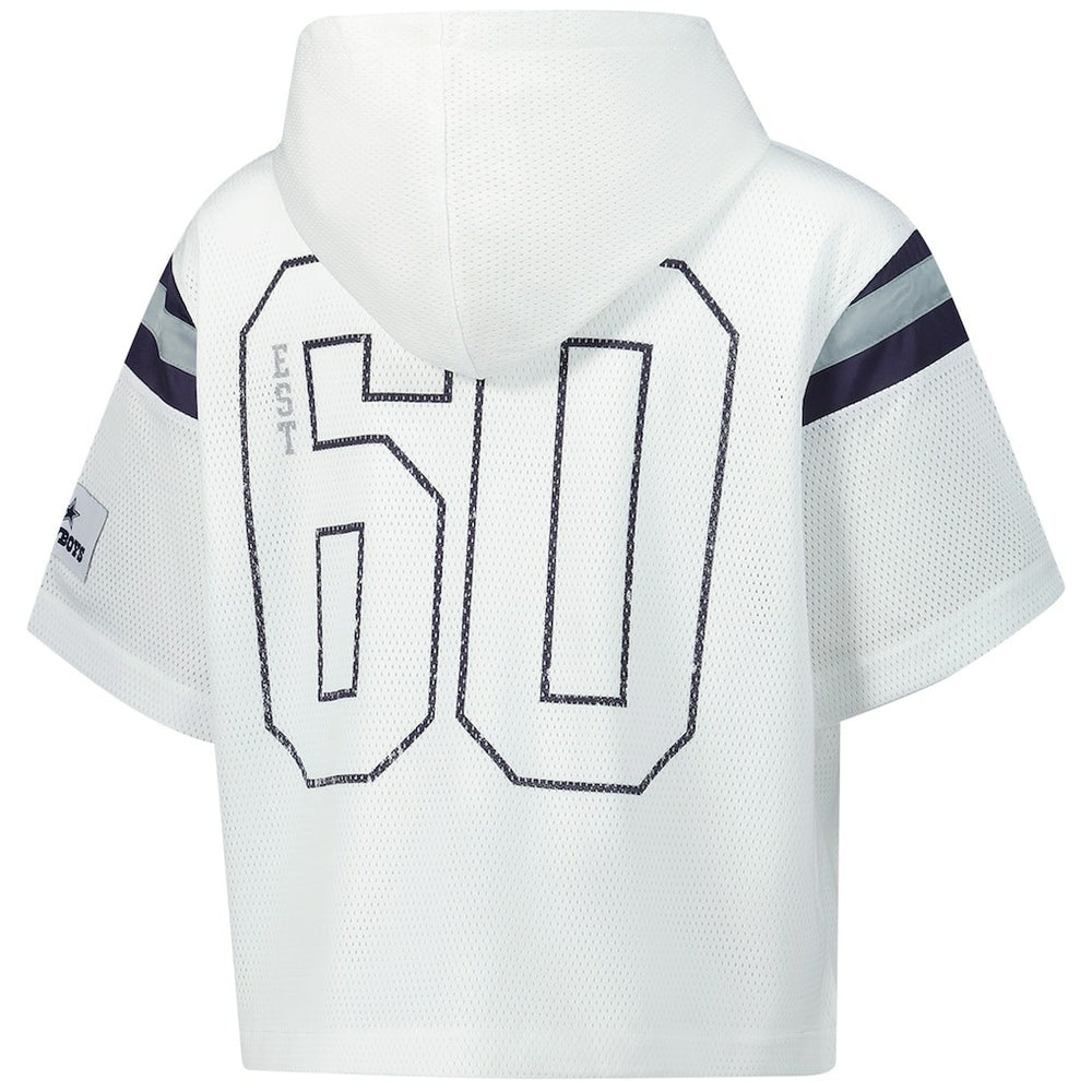 Dallas Cowboys The Wild Collective Women's Mesh Short Sleeve Hoodie T-Shirt - White cheap