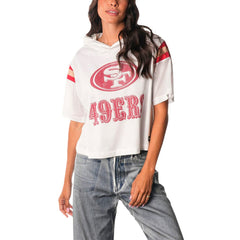 San Francisco 49ers The Wild Collective Women's Mesh Short Sleeve Hoodie T-Shirt - White discount
