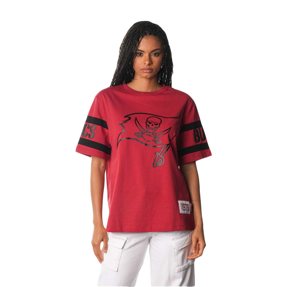 Tampa Bay Buccaneers The Wild Collective Women's Drop Shoulder T-Shirt - Red sale