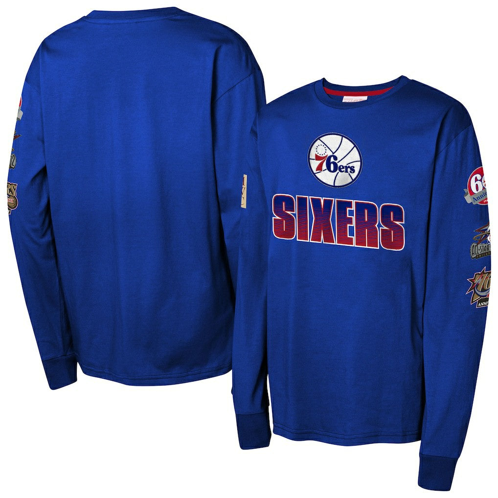 Philadelphia 76ers Youth Hardwood Classics All Over Long Sleeve T-Shirt - Royal | Mitchell & Ness sale