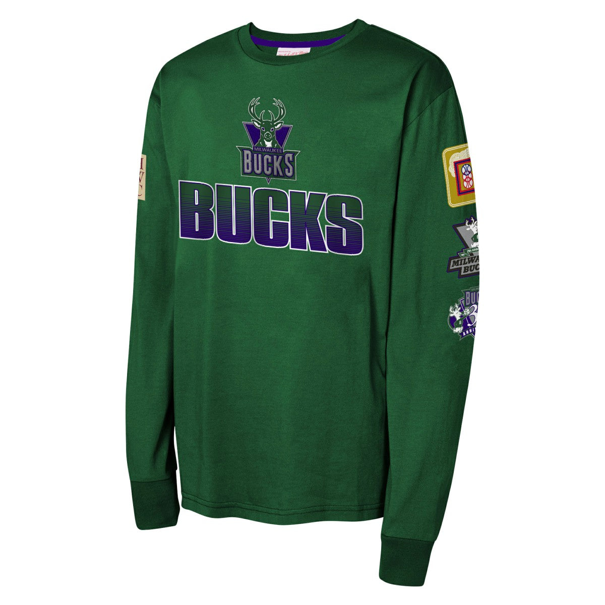 Milwaukee Bucks Youth Hardwood Classics All Over Long Sleeve T-Shirt - Hunter Green | Mitchell & Ness cheap