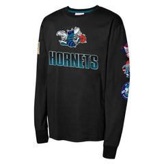 Charlotte Hornets Youth Hardwood Classic All Over Long Sleeve T-Shirt - Black | Mitchell & Ness sale