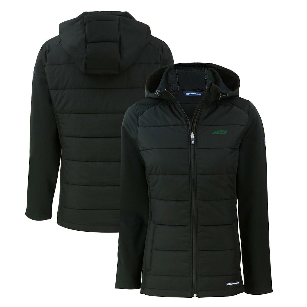 New York Jets Cutter & Buck Women's Primary Logo Evoke Hybrid Eco Softshell Recycled Full-Zip Hoodie Jacket - Black discount