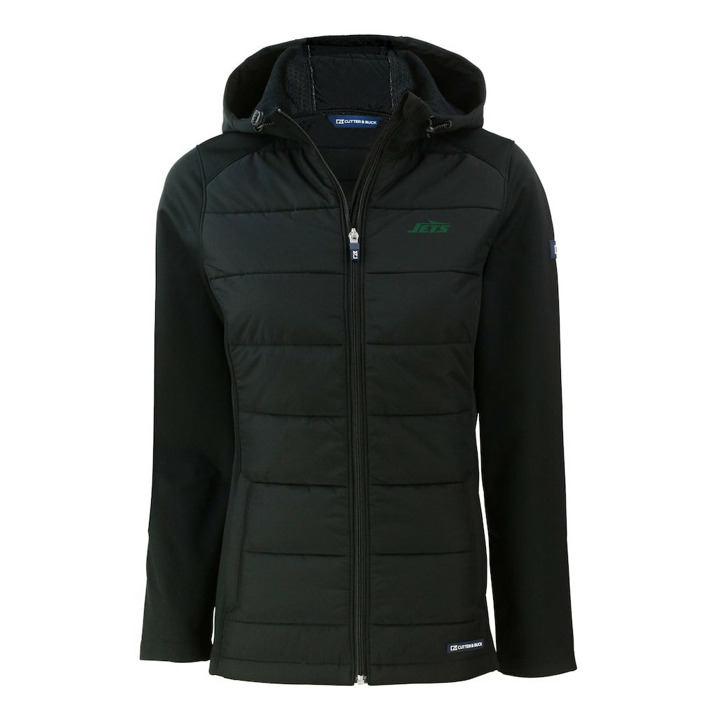 New York Jets Cutter & Buck Women's Primary Logo Evoke Hybrid Eco Softshell Recycled Full-Zip Hoodie Jacket - Black discount