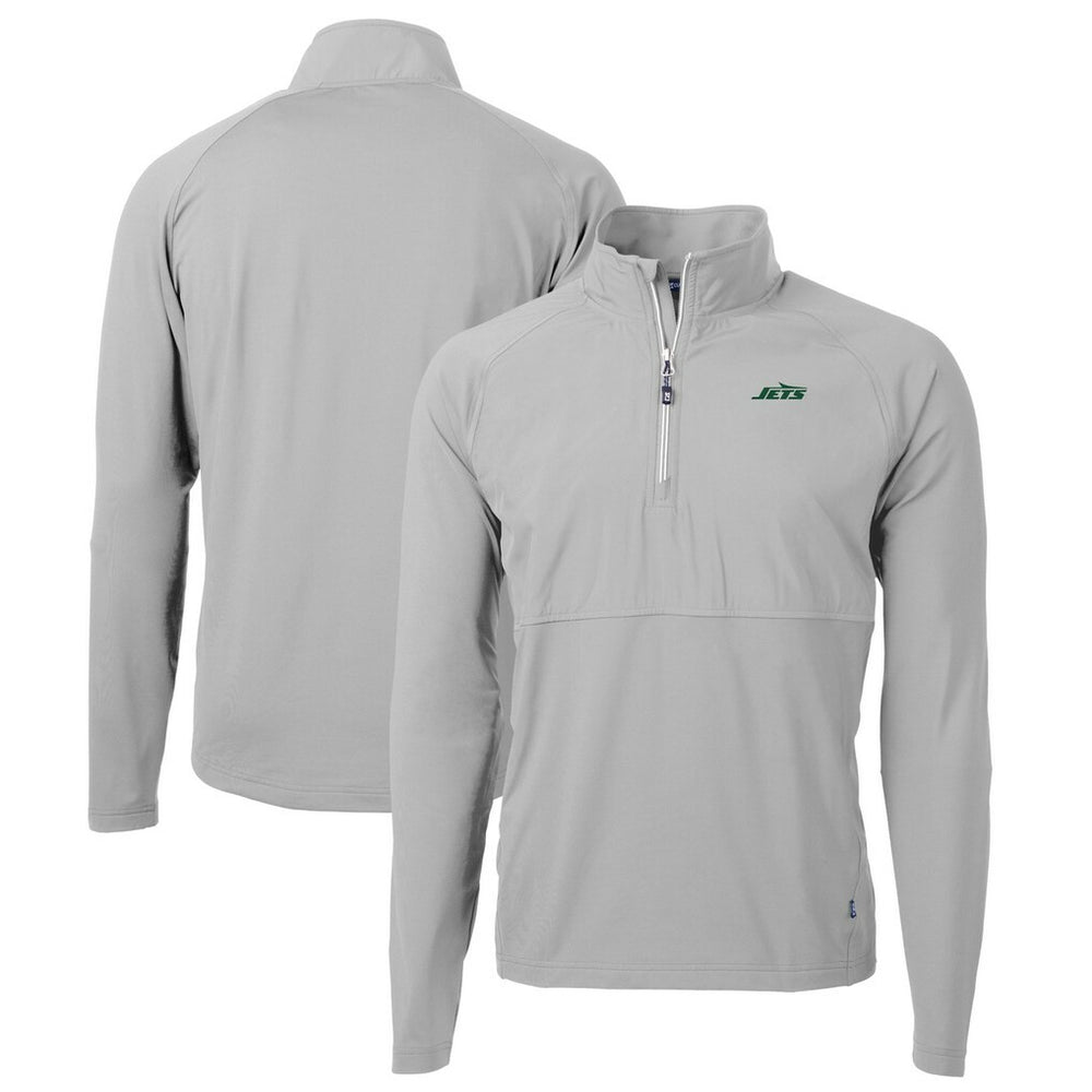 New York Jets Cutter & Buck Primary Logo Adapt Eco Knit Hybrid Recycled Raglan Quarter-Zip Top - Gray outlet