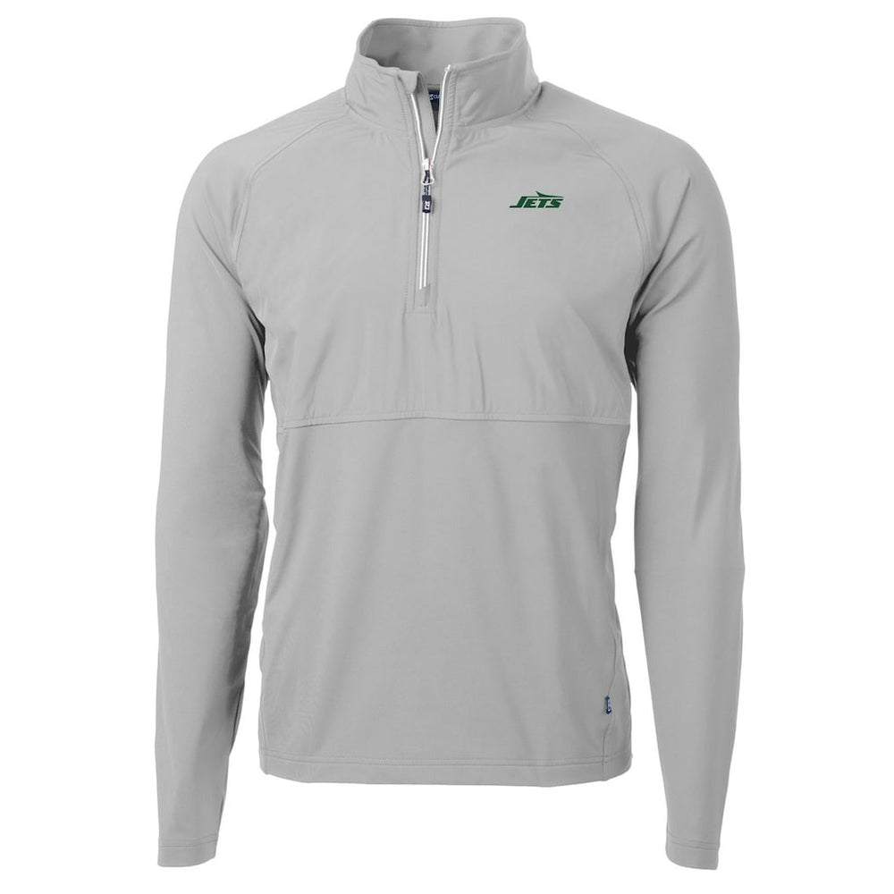 New York Jets Cutter & Buck Primary Logo Adapt Eco Knit Hybrid Recycled Raglan Quarter-Zip Top - Gray outlet