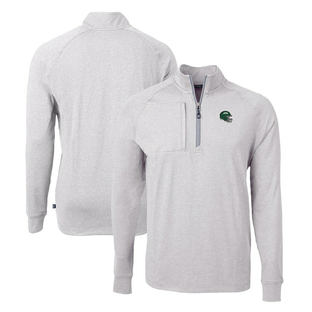 New York Jets Cutter & Buck Helmet Adapt Eco Knit Quarter-Zip Top - Heather Gray cheap