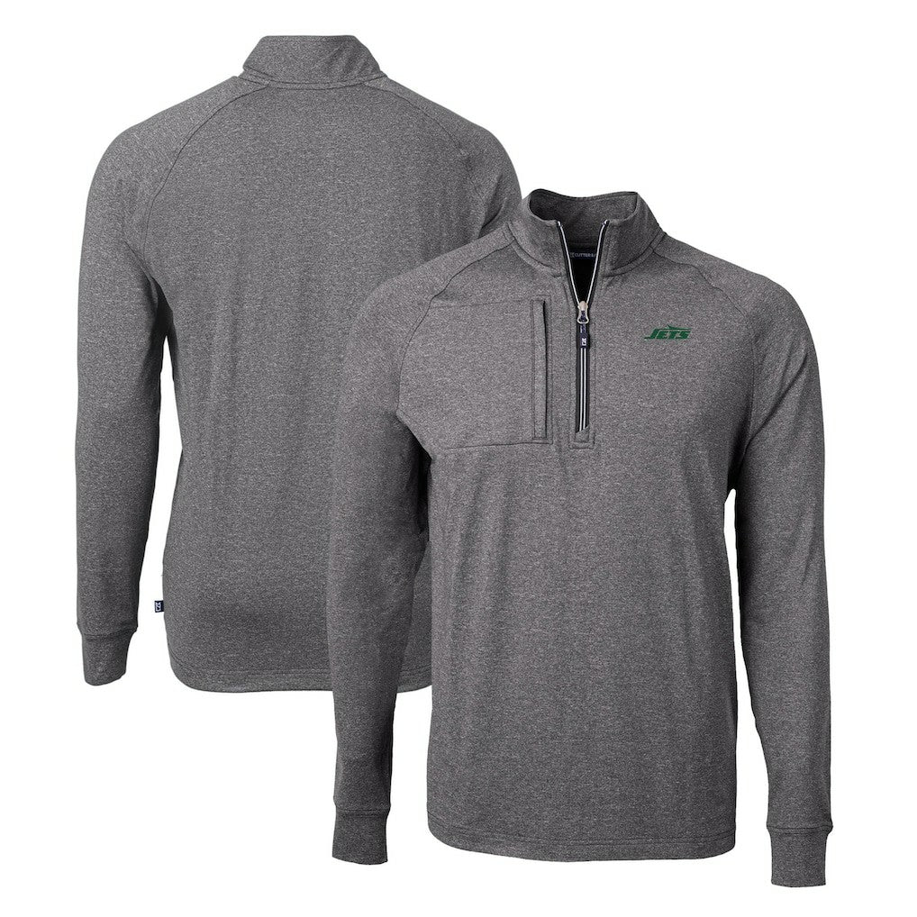 New York Jets Cutter & Buck Primary Logo Adapt Eco Knit Quarter-Zip Top - Heather Black online