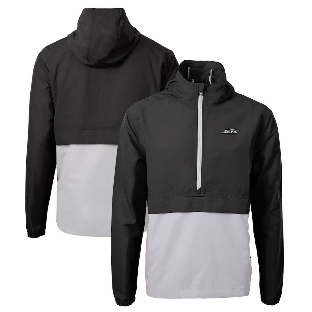 New York Jets Cutter & Buck Monochromatic Logo Charter Eco Recycled Half-Zip Anorak Jacket - Black/Gray outlet
