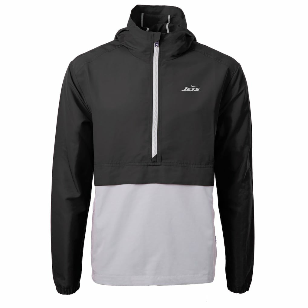 New York Jets Cutter & Buck Monochromatic Logo Charter Eco Recycled Half-Zip Anorak Jacket - Black/Gray outlet