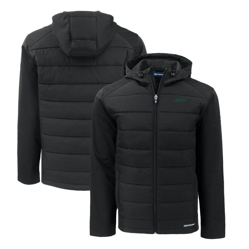 New York Jets Cutter & Buck Primary Logo Evoke Hybrid Eco Softshell Recycled Full-Zip Hooded Jacket - Black outlet