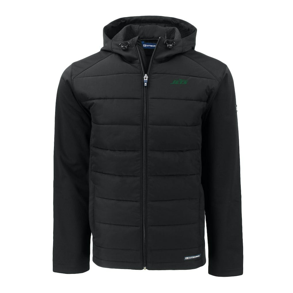 New York Jets Cutter & Buck Primary Logo Evoke Hybrid Eco Softshell Recycled Full-Zip Hooded Jacket - Black outlet