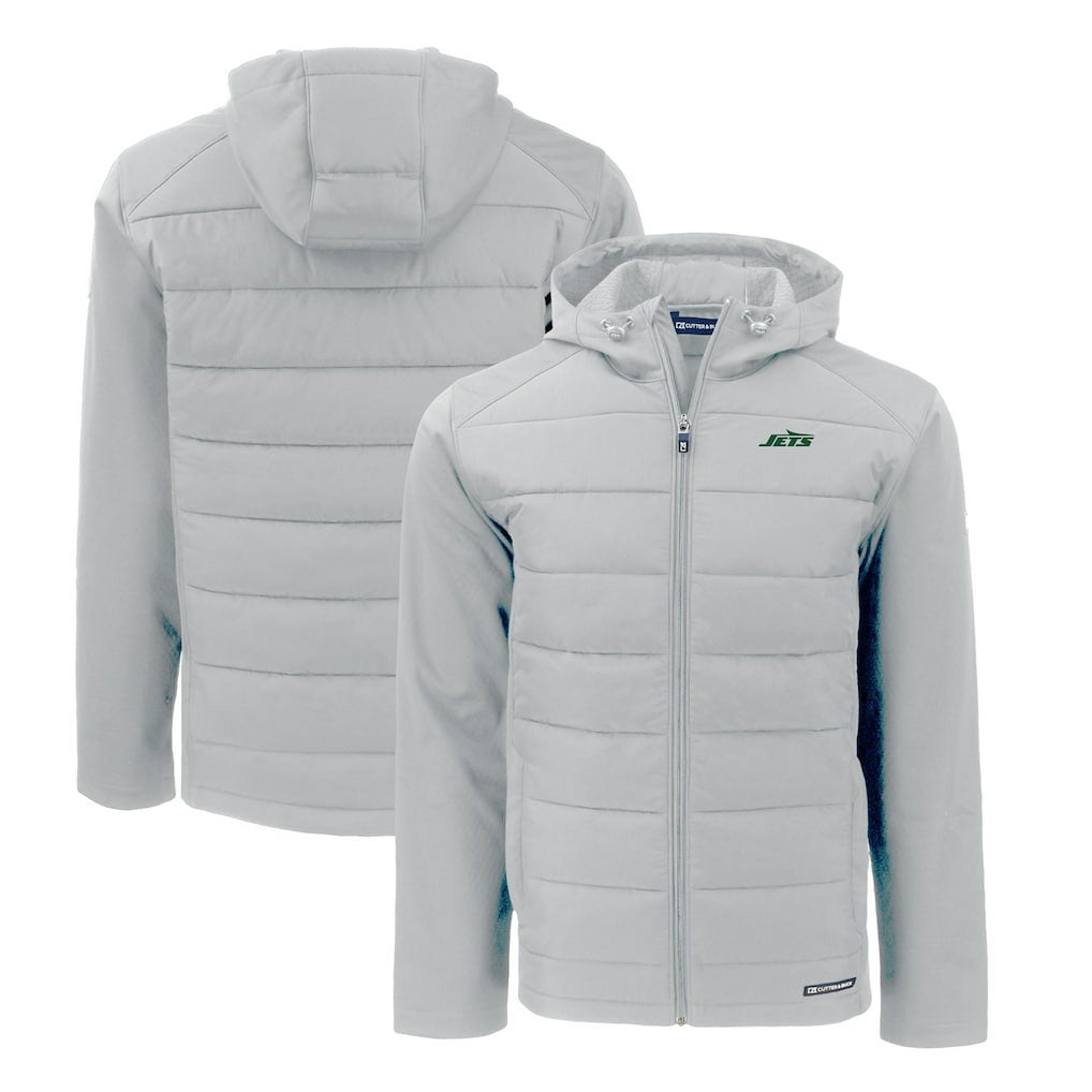 New York Jets Cutter & Buck Primary Logo Evoke Hybrid Eco Softshell Recycled Full-Zip Hooded Jacket - Gray discount