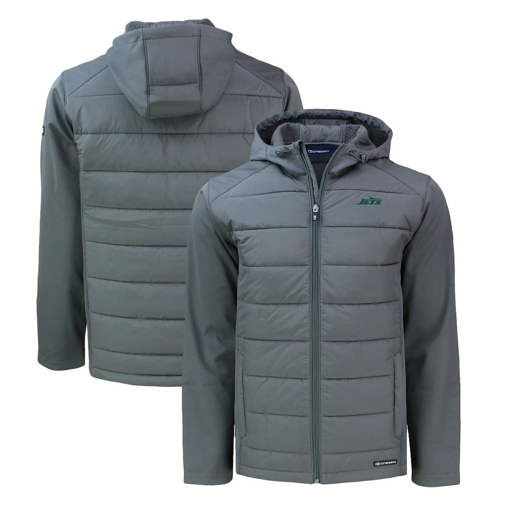 New York Jets Cutter & Buck Primary Logo Evoke Hybrid Eco Softshell Recycled Full-Zip Hooded Jacket - Gray cheap