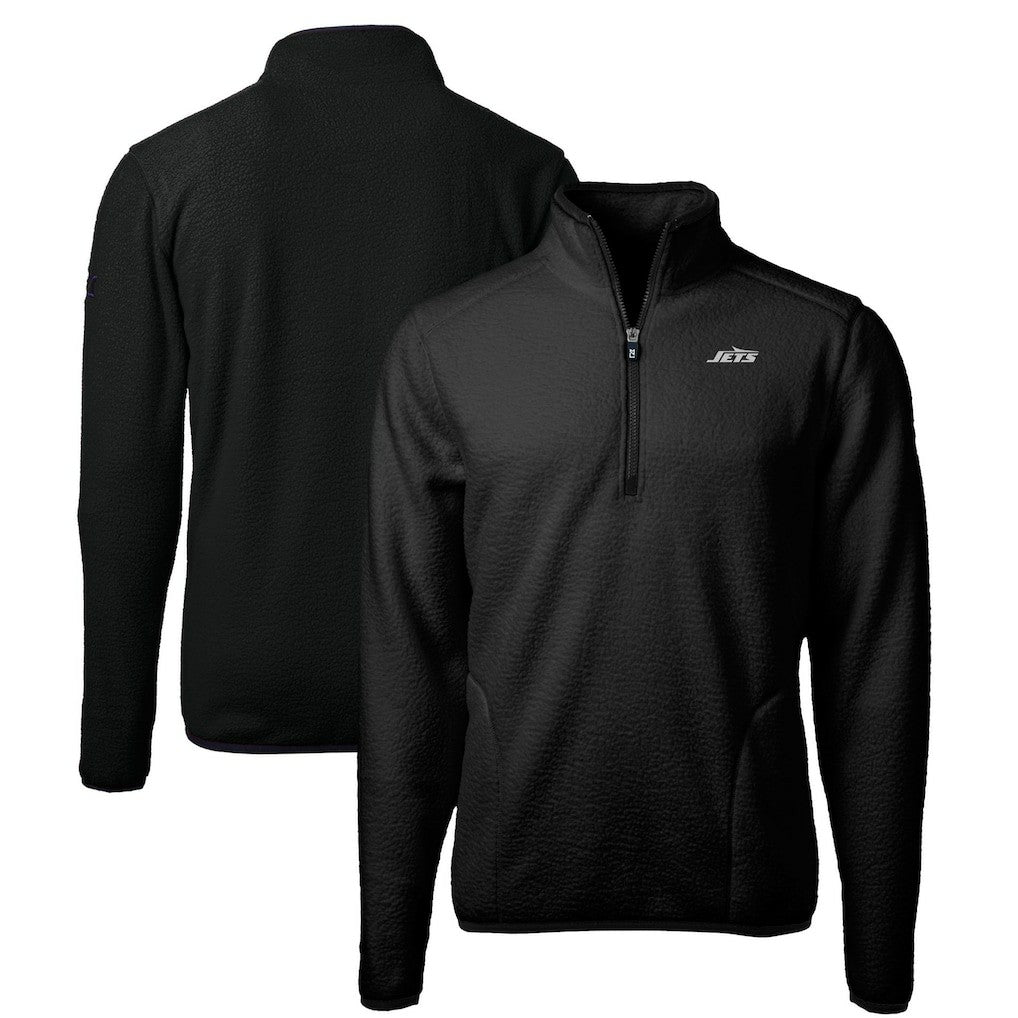 New York Jets Cutter & Buck Big & Tall Monochromatic Logo Cascade Eco Sherpa Fleece Quarter-Zip Jacket - Black cheap