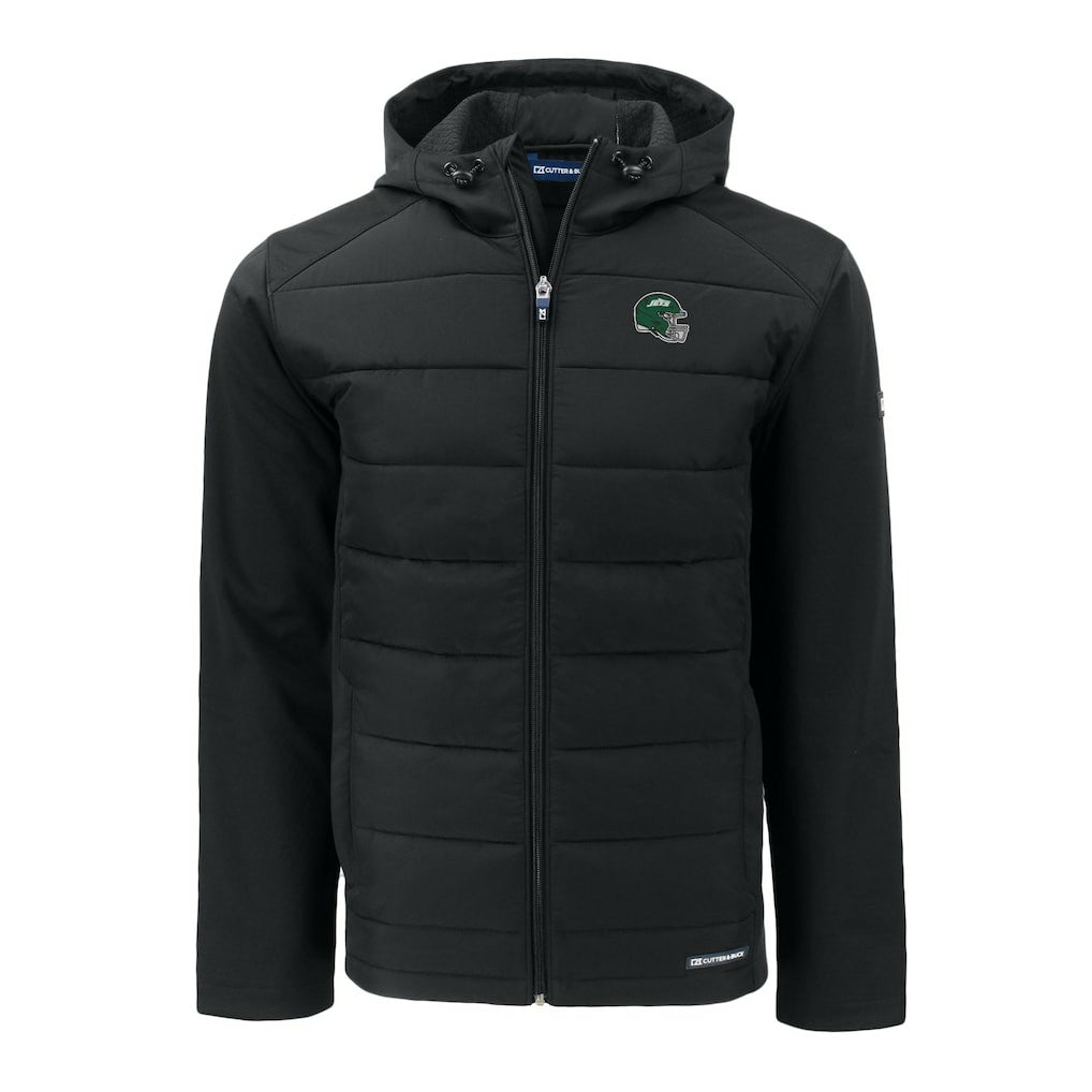 New York Jets Cutter & Buck Big & Tall Helmet Evoke Hybrid Eco Softshell Recycled Full-Zip Hoodie Jacket - Black sale