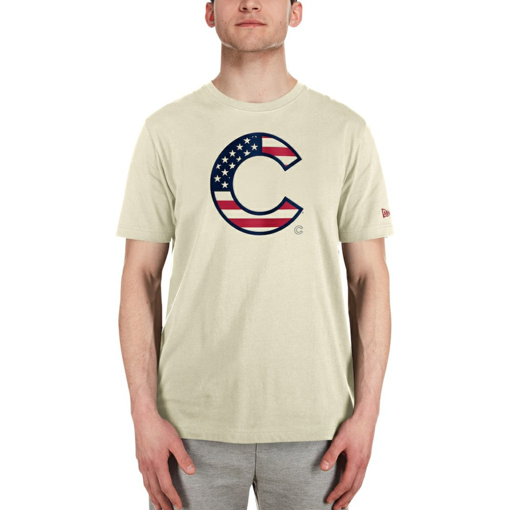 Chicago Cubs Americana Flag Fill T-Shirt - Cream | New Era