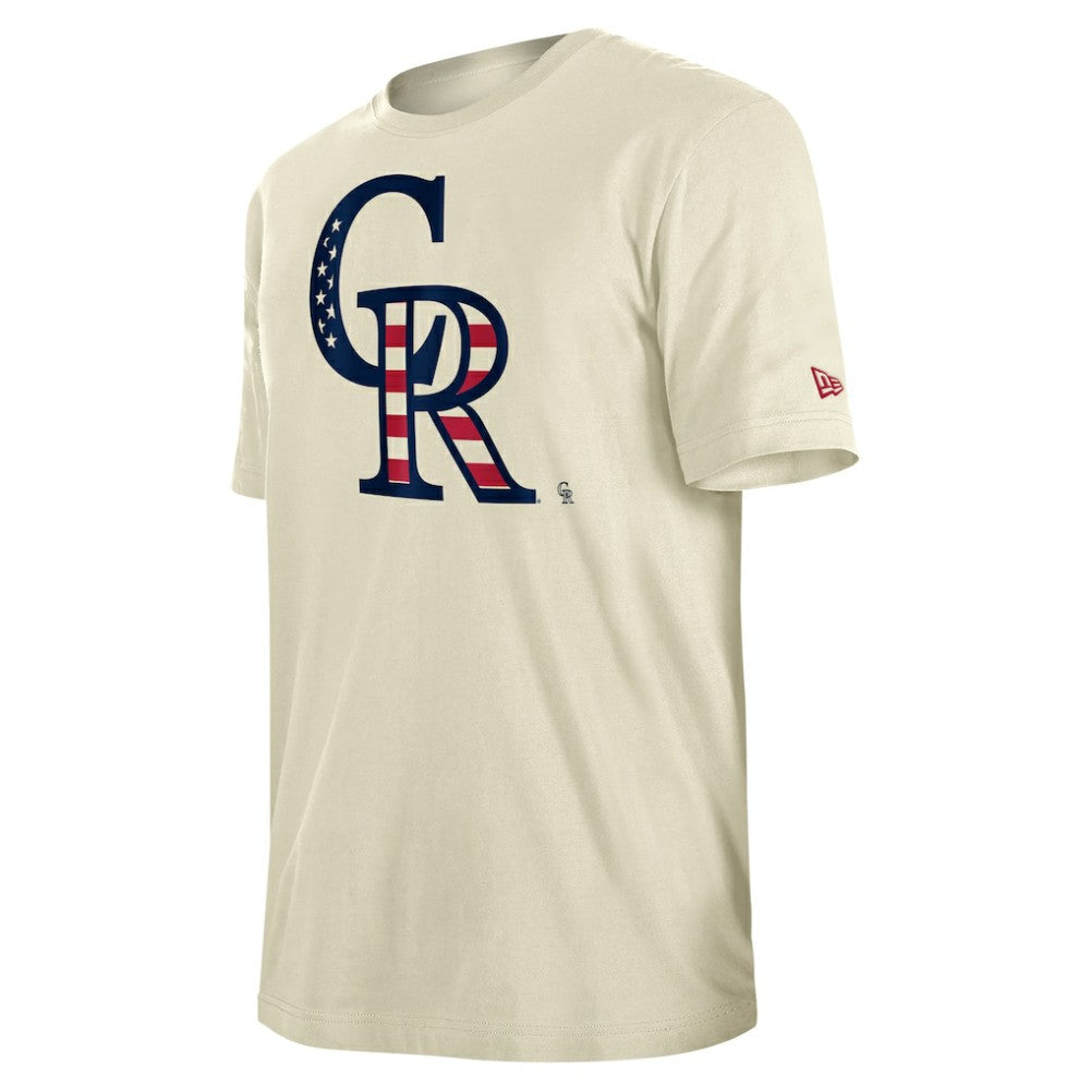 Colorado Rockies Americana Flag Fill T-Shirt - Cream | New Era