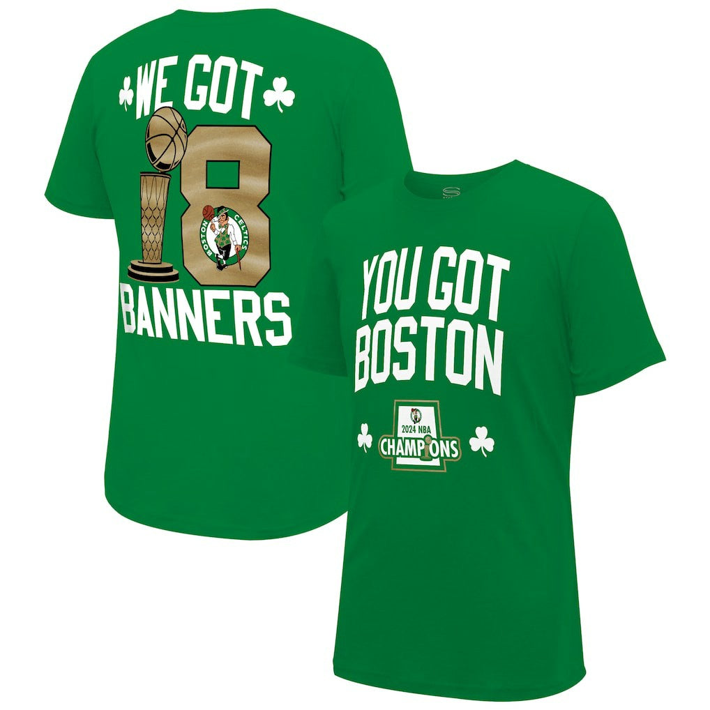 Boston Celtics Stadium Essentials 2024 NBA Finals Champions 18 Banners T-Shirt - Kelly Green discount