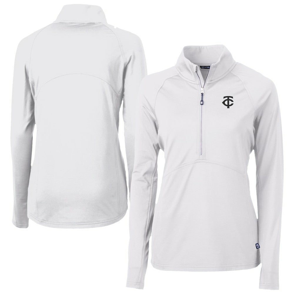 Minnesota Twins Cutter & Buck Women's Adapt Eco Knit Stretch Recycled Half-Zip DryTec Top - White