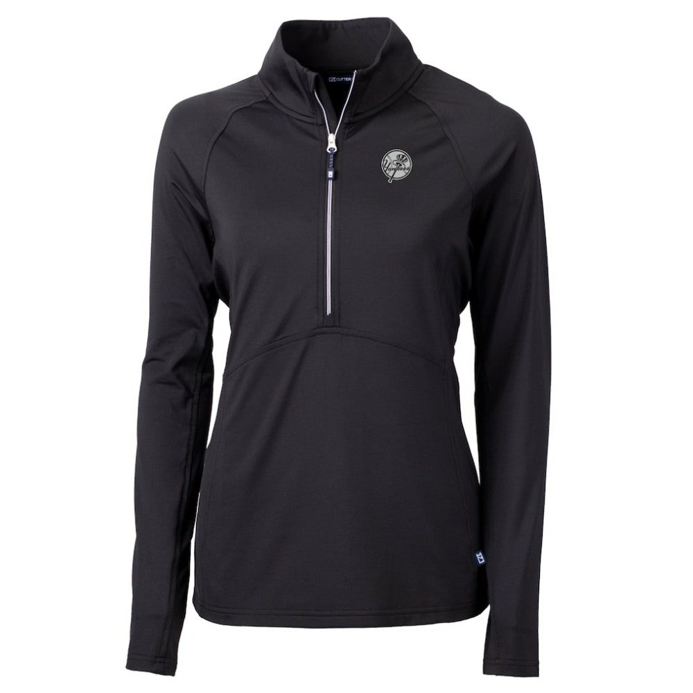 New York Yankees Cutter & Buck Women's Adapt Eco Knit Stretch Recycled Half-Zip DryTec Top - Black